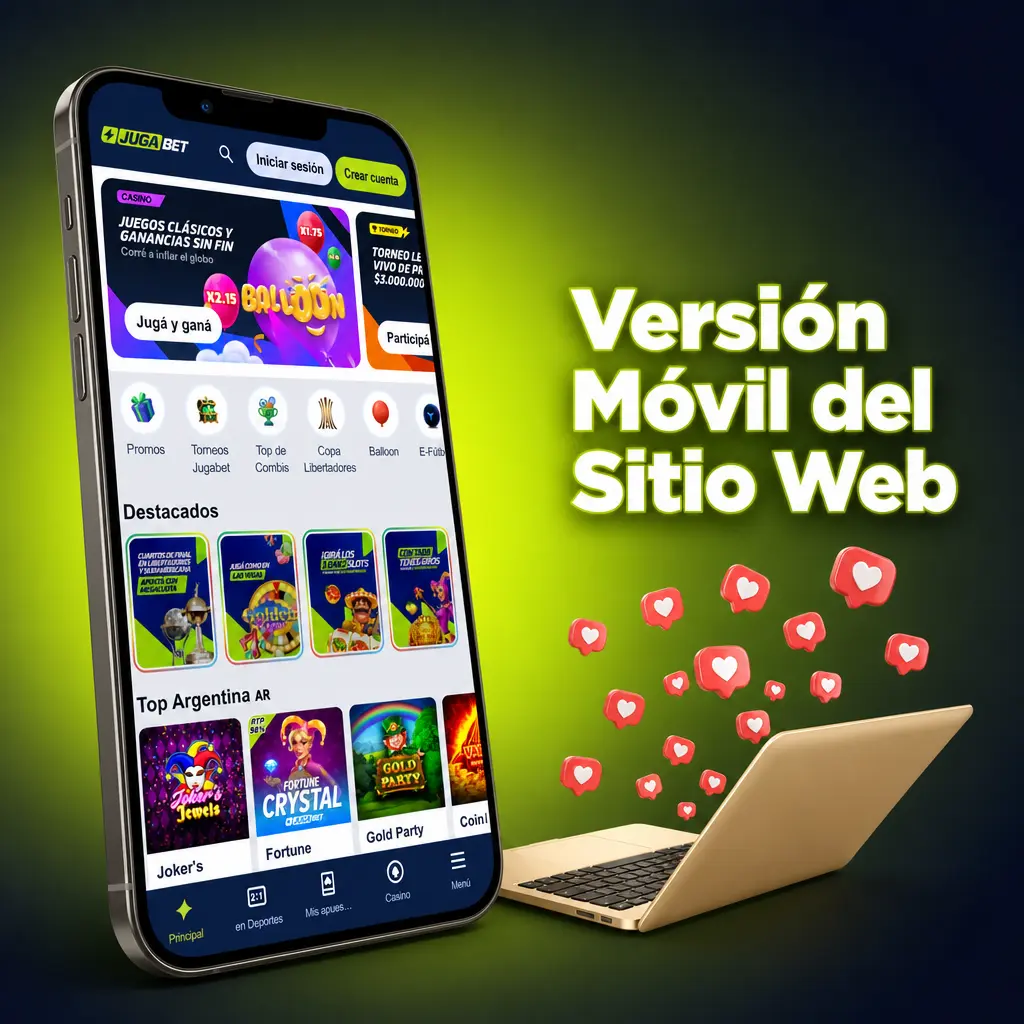 Versión móvil de Jugabet optimizada para smartphones y tablets con acceso completo sin descargas