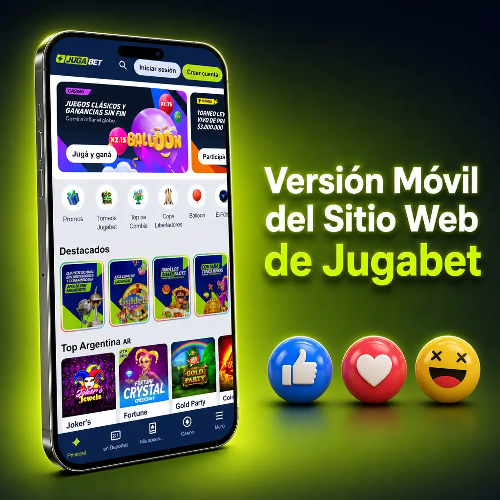 Sitio web móvil de Jugabet optimizado para smartphones y tablets con apuestas deportivas y casino en vivo
